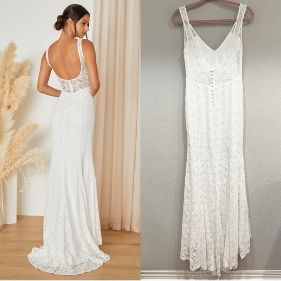 Sz M - NWOT Lulus Beloved Eternity White Lace Sleeveless Backless Maxi Dress - Picture 5 of 9